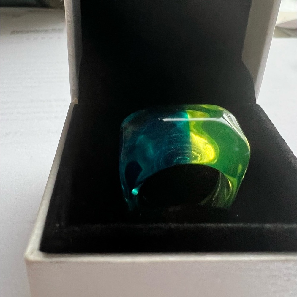 Blue Lucite Striped Lucite, Rainbow Ring